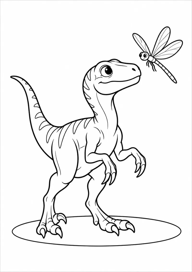 Velociraptor observando uma libélula para colorir