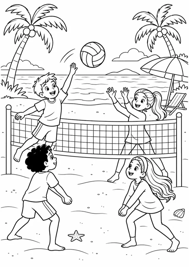 Vôlei na praia para colorir
