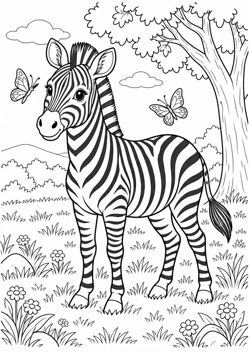Zebra e borboletas para colorir